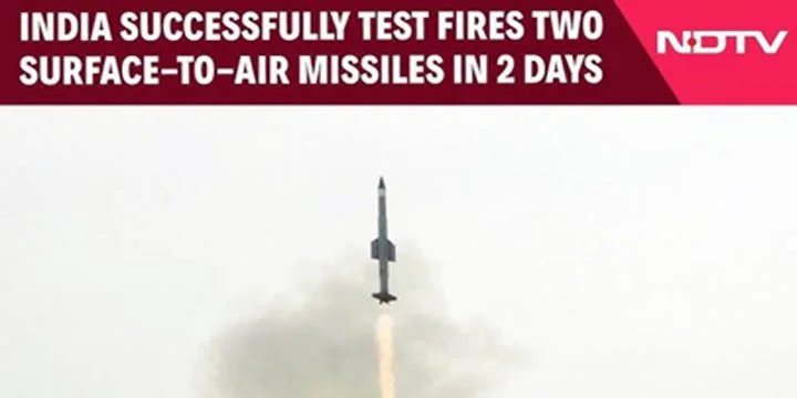 India Successfully Test Fires Two Short Range Surface To Air Missiles